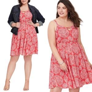 Torrid Mini Dress Fit & Flare Medallion Print Smocked Coral Plus NWOT Womens 4X